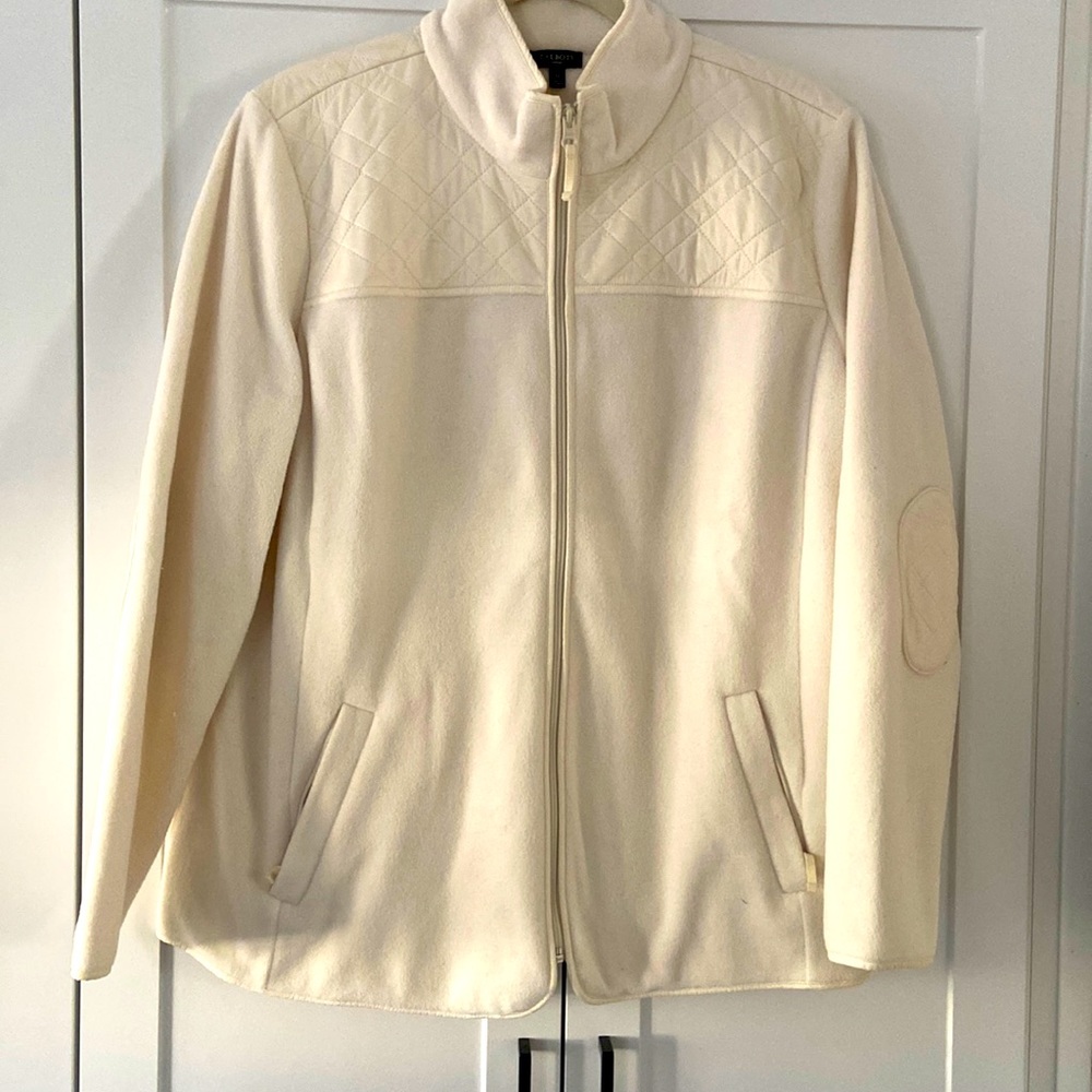 Talbots Plus 1X cream fleece jacket with quilted accents